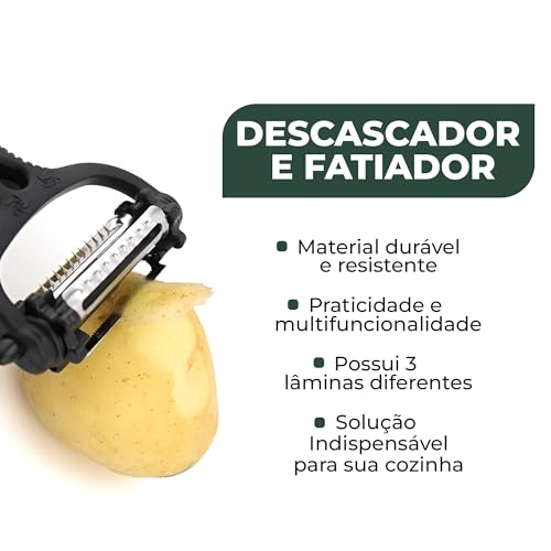 Descascador e Fatiador de Legumes e Frutas com 3 Lâminas em Aço Inox