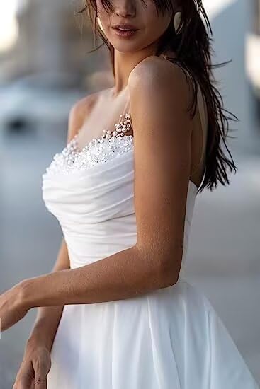 Sweetheart Wedding Dresses for Bride A Line Pearl Bridal Dress Sleeveless Sexy Ruffled Bridal Gown - Image 5