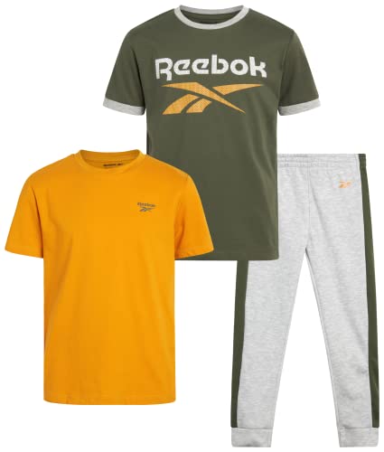 Reebok Boys' Jogger Set - 3 Piece Short Sleeve T-Shirt And Fleece Joggers (Size: 8-12), Size 8, Hunter Green #TOP13