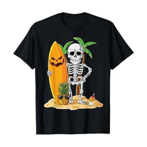 Skeleton Surfing Halloween Hawaii Hawaiian Men Women Surfer T-Shirt Cover