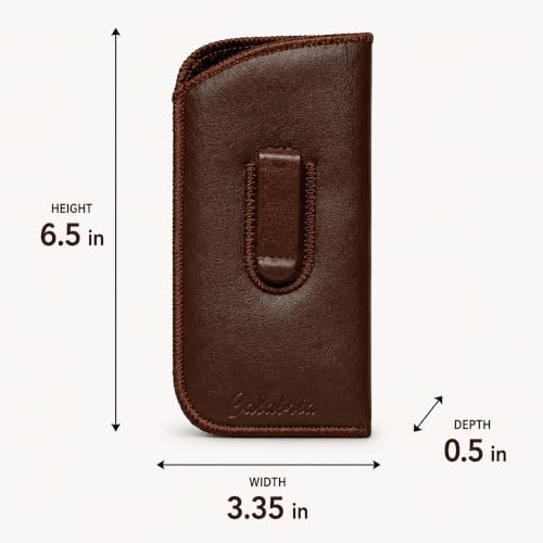 Image of Calabria Slim Faux Leather Eyeglass Case Soft Slip-In Design [Brown - 12 Pack] | Compact Protective Pouch | Soft Case for Glasses | Lightweight Sunglass Storage