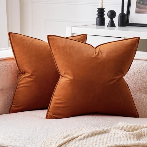 MIULEE Rust Velvet Throw Pillow Covers 18x18 Soft...