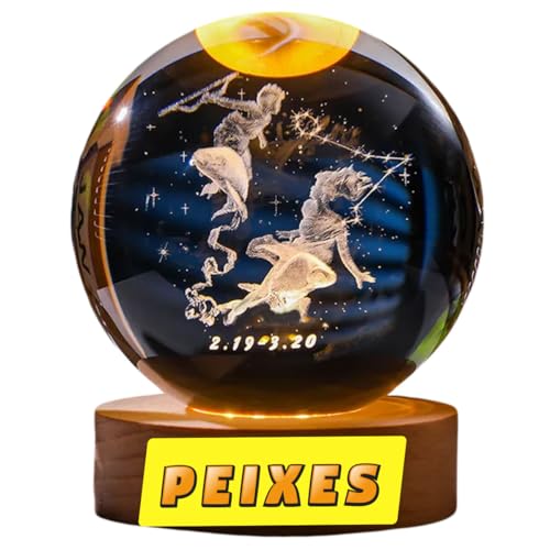 Luminária Bola Esfera Cristal De Mesa Planeta Terra Galáxia Sistema Solar LED Base Madeira Enfeite D