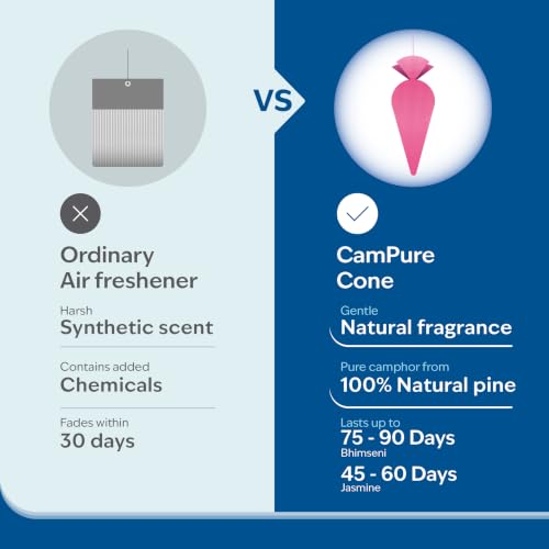 Image of CamPure Camphor Cone (1 Jasmine + 1 Bhimseni) Pack Of 2-100% Organic | Air Freshener For Car, Wardrobe, Office Cabin's, Drawers, Travel Bag & Bathroom