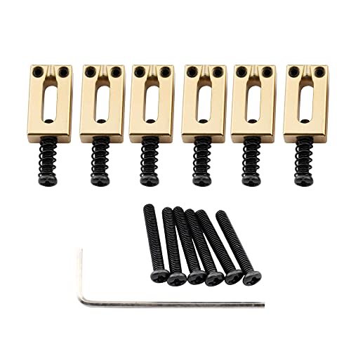 Musiclily Ultra 10.8mmピッチ ブラス ブロックサドル ストラト/テレキャスターエレキギター用 ゴールド（6個セッ