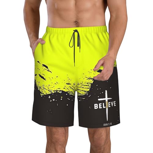 I Believe John 3 16, Christian, Cross Mens Swim Trunks Board Shorts Quick Dry Swim Shorts Beach Shorts with Pockets