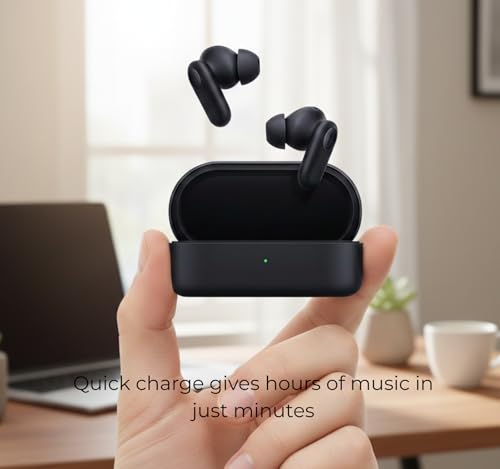 Image of Original Buds 2r for Oneplus Nord Wireless Equipped Mic 12.4mm Drivers Noise Reduction Long Battery 38Hr, Clear and Crisp Voice, Lightweight in-Ear Type C Charging (Black)