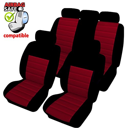 akhan-tuning SB402 - Housse de siège Set Auto Protecteur de siège, Couvre Siège Voiture avec airbag latéra Noir/Rouge
