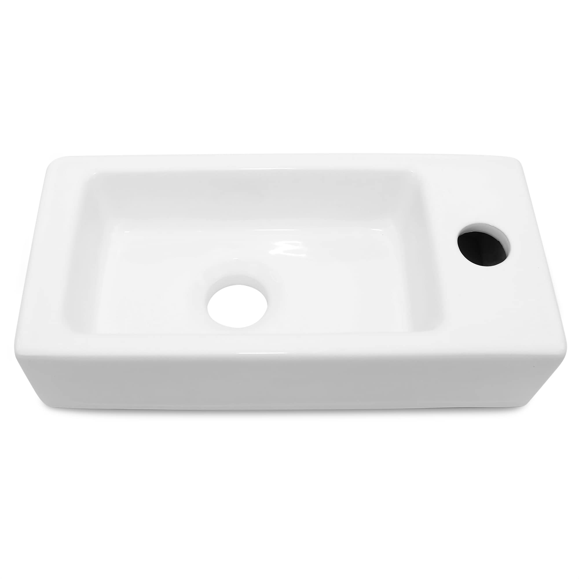 OUUTMEE A parete Lavandino da appoggio piccolo, 370 x 185 x 90mm, lavabo da parete o da appoggio per WC per gli ospiti | Lavandino piccolo mini, mini lavabo destro