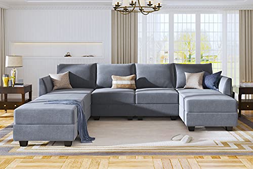 Honbay Modular Sectional Sofa U Shaped Couch Reversible Sofa Couch With Storage Seat, Bluish Grey #TOP2