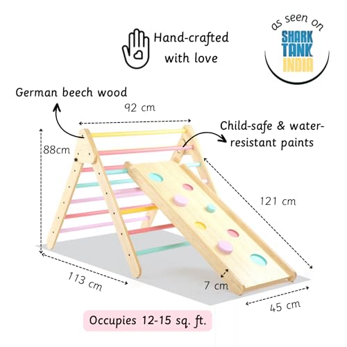 Image of Ariro Pikler Triangle Climbing Frame with Two Sided Ramp | Adjustable Frame with Slide and Climber Ramp for Baby Boys and Girls | for 1yr to 3yr Toddlers | Holds Upto 40kg (Multicolor)