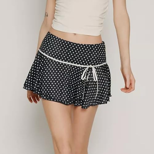 Womens Flowy Mini Skirts Y2K Coquette Bow Low Rise Elastic Waist Wrap Floral Short Skirt Cute Lettuce Trim4