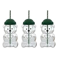 2025 New Bear Cute Mugs, Coffee Beer Wine Cocktail Drinks Glassware, Cute Bear Glass Cup with Straw 20oz, 3pcs Large