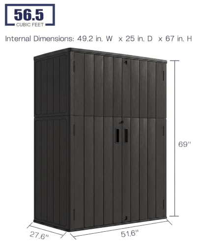 Image of KINYING Outdoor Storage Shed,57 Cu.ft Vertical Outdoor Storage Cabinet Waterproof, Outdoor Resin Tool Shed for Patio Furniture, Garden Tools, Pool Accessories, Lawn Mower(Black Color)
