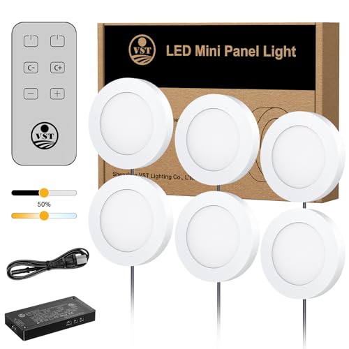 Image of VST Under Cabinet Lights CCT 3000K-6500K, LED Puck Light Color Temperature and Brightness Adjustable with Touch Remote Dimmer and ETL-Listed Led Driver for Drawer Wardrobe Kitchen （White）