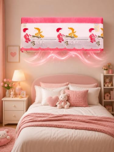 Image of Premium Cotton Net Split AC Cover for 1.5 Ton Indoor Unit | Designer Summer AC Dust Protection Cover | Stylish Protective AC Cover | 38 x 15.35 x 7.8 In | Pink Kids