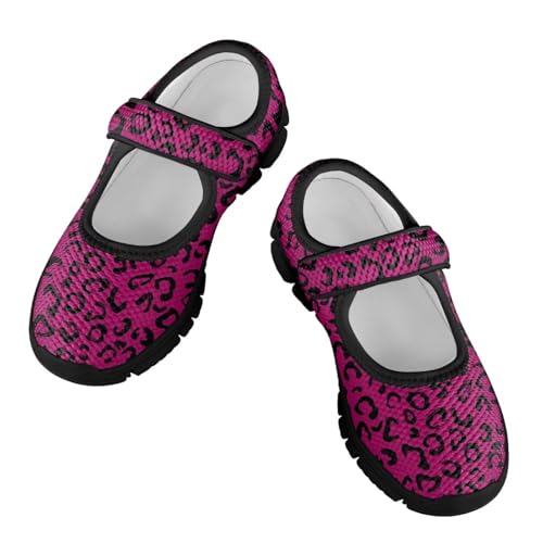 PinUp Angel Cute Leopard Mary Jane Shoes for Girls Round Toe Dress Flat Adjustable Strap School Walking Shoes