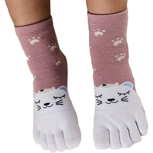 Plus Nao(プラスナオ) 靴下 5本指ソックス くつ下 子供用 キッズ ジュニア 男の子 女の子 クルー丈 動物 アニマル 可愛い カジュアル ウサ 12【7?12歳】 ネコ