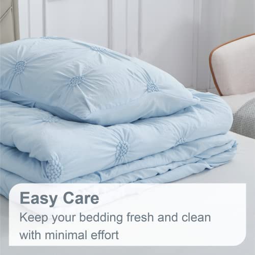 Swift Home Bedding Comforter Sets, Luxury And Lightweight 3-Piece Ruched 3D Floral Pintuck Comforter Sets, Machine Washable - Baby Blue, Full/Queen #TOP4