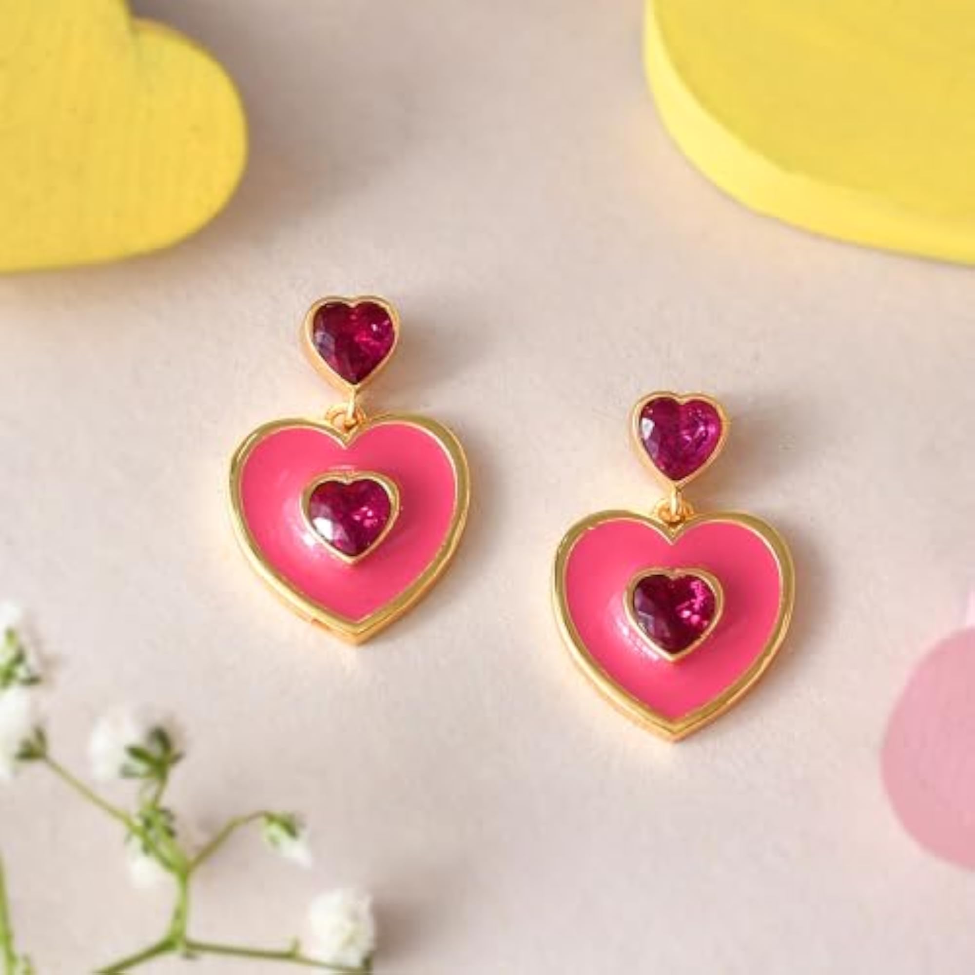Pink Heart Drop Earrings Gift For Her Valentines For He