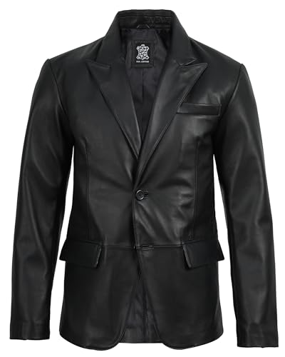 Image of fjackets Mens Leather Blazer Jacket - Real Lambskin Leather Sport Coat, 2-Button, Fully Lined, Business to Weekend
