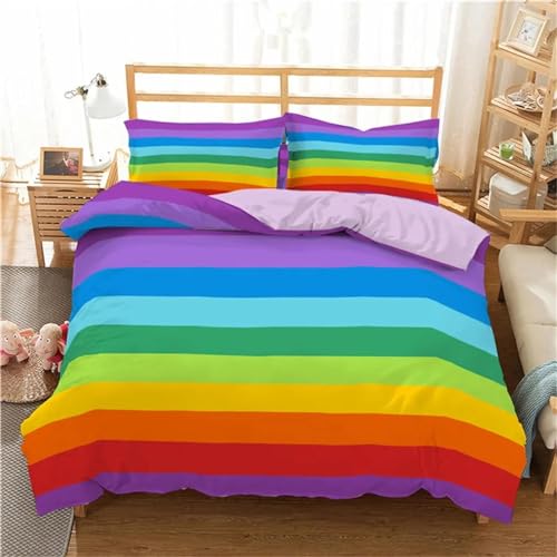 Housse de Couette en Polyester Doux Facile à Laver pour Lit Double Motif Rayures