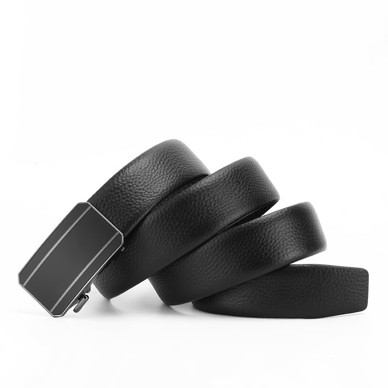 Men's Genuine Leather Belt with Automatic Buckle, Black2