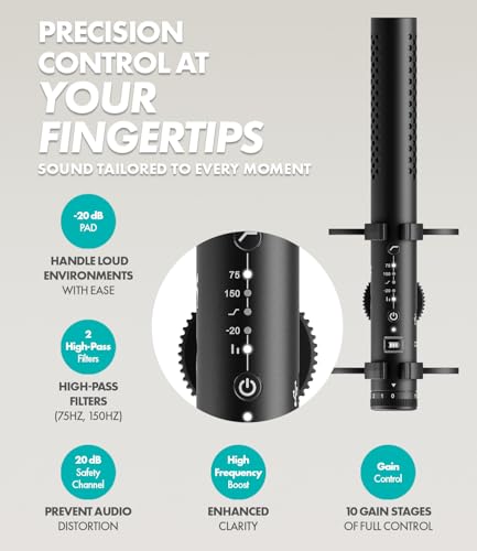 Movo X1 Supercardioid Shotgun Microphone - 3.5mm/XLR/USB-C Camera Mic for DSLR, Smartphones, and Computers - Professional Boom Microphone with Advanced Audio Controls, Tripod, and Accessories - Image 5