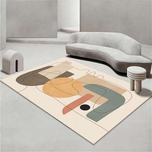 Tapis salle a manger lavable crème grand format design minimaliste - 2