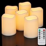 FREEPOWER 6er Wasserdicht LED Kerzen Outdoor mit Timer Fernbedienung Flackern Flammenlose Stumpenkerzen Batteriebetrieben Warmweiß, Elektrische Kunststoff Kerze, Ø7,5 x 10cm