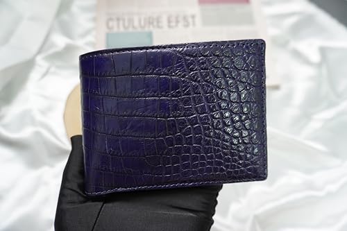Double Sides Genuine Crocodile Alligator Leather Skin Men's Bifold Wallet, Premium Exotic Leather Wallet (Blue)4