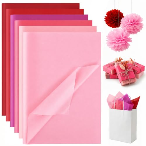 Image of Koogel 320 Sheets Red Pink Tissue Paper, 14 X 10 inch, 6 Colors