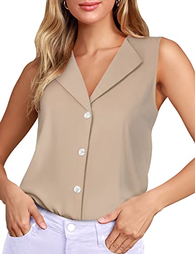 Lotusmile Womens Sleeveless Blouses Dressy, V Neck Lapel Collar Shirt Business Attire Tank Relaxed Fit Cute Ladies Summer Dress Blouse Night Out Formal Tops And Blouses For Evening Party Office Cami #TOP1