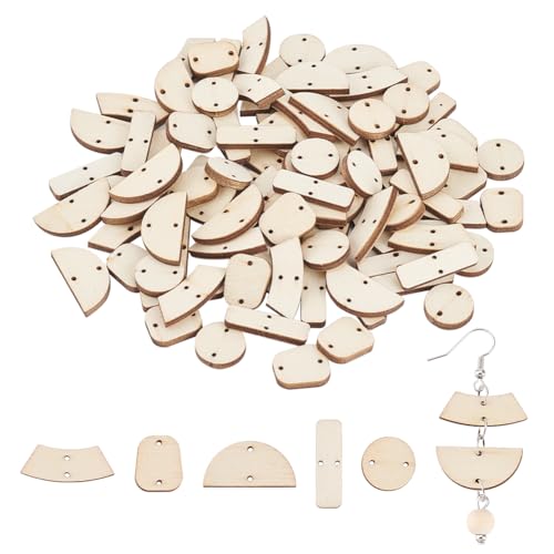 OLYCRAFT 100Pcs 5 Style Natural Wood Earring Blanks Wood Connector Pendants Geometric Undyed Wood Pendants Connectors Links with Double Hole for Bracelet Earring Necklace Jewelry Making DIY Crafts