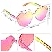Maxdot Heart Shape Sunglasses Rimless Transparent Heart Glasses Party Favors (Holographic Coating Pink)