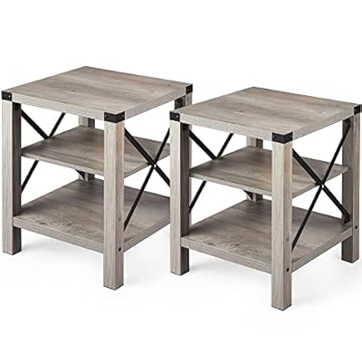 IDEALHOUSE Rustic End Table Set of 2, Farmhouse Accent Cocktail Table Storage Shelf, Industrial Wood Look Tea Table… 41Ia5EIYMTL. SS400
