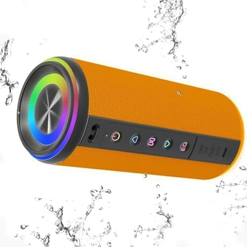 2026 Cassa Bluetooth 5.4 Portatile Potente Orange, Altoparlante Bluetooth 5.4 con HD Microfono, Luce RGB, Accoppiamento TWS, IP7 Impermeabile Bluetooth Speaker per Outdoor