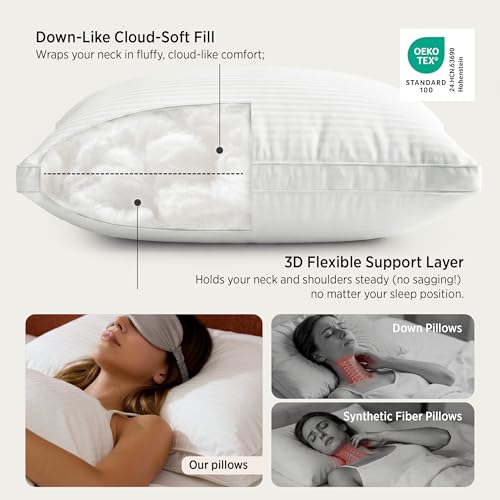 Image of Bedsure Purewoven Hotel Pillows Queen Size Set of 2 with 100% Cotton Shell