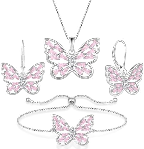 STARCHENIE Butterfly Necklace Earrings Bracelet for Women 925 Ste...