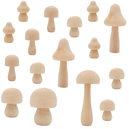 16 Pieces Natural Unfinished Wooden Mushrooms Set，Mini Unpainted Mushroom Figures Decor Ornament，Children's Arts And Diy Painting Crafts Various Sizes Easter Mushroom Projects Decoration Paint Color #TOP20