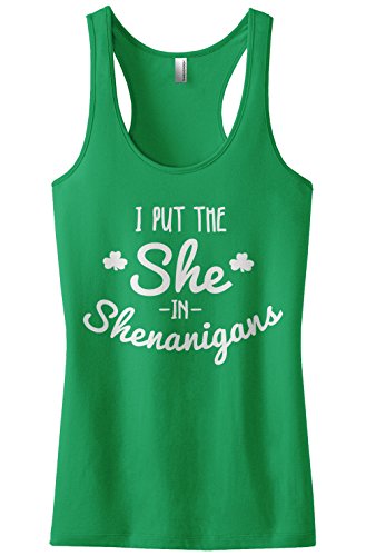 Threadrock Women's I Put The She in Shenanigans Racerback Tank Top XL Kelly Green