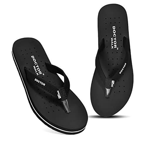 Image of Doctor Walk Orthopaedic Flip Flops, Black, Cushioned Footbed with Anti-Slip Sole Slipper for Women's