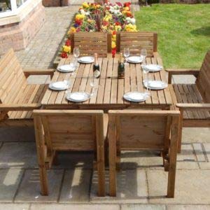 STAFFORDSHIRE GARDEN FURNITURE  WOODEN GARDEN SET  5FT TABLE TWO BENCHES  FOUR CHAIRS  DELIVERED FULLY ASSEMBLED FURNITURE