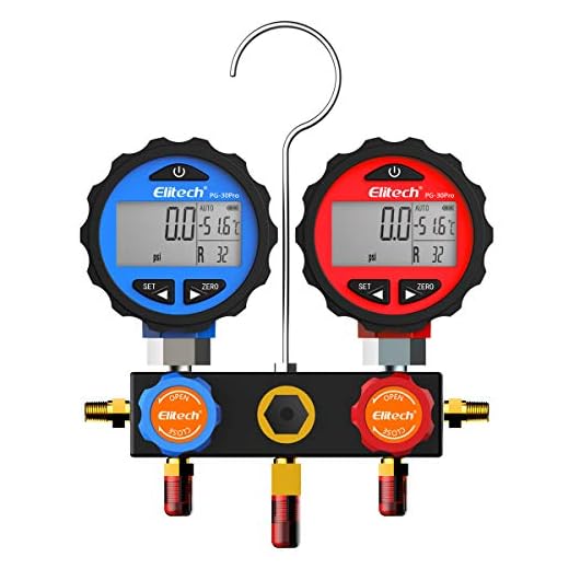 Elitech DMG-3B AC Manifold Gauge Set 2 Way Fits R134A R410A and R22 Refrigerants with Hoses Coupler Adapters+ Carrying Case