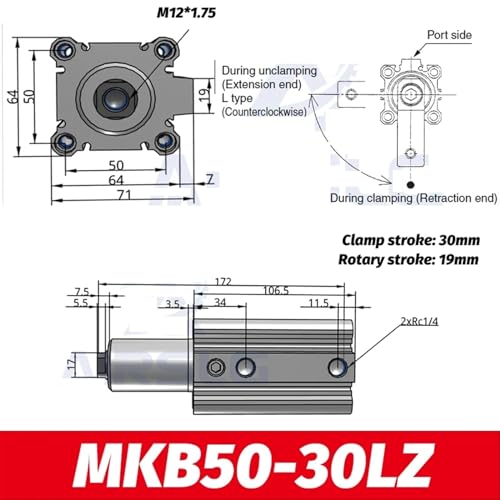 Cylindre rotatif anti-rotation MKB50-20LNZ à double action et haute précision