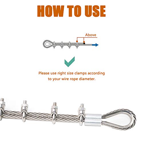 Ispinner SW-25 25Pcs Stainless Steel Wire Rope Cable Clip Clamp Assortment Kit 1/16 Inch 1/8 Inch 3/16 Inch 1/4 Inch thumb #4