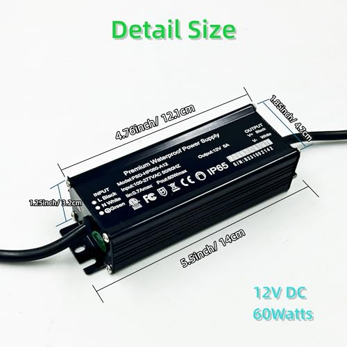 Image of LED Driver 60W 12V 5A ETL Listed Transformer Adapter AC 100-277V to DC 12V Low Voltage Output, Power Supply for LED-Strips Lights, Constant Voltage LED Products Computer Project Surveillance CCTV