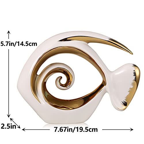 White Gold Ceramic Fish Figurines - Coastal Home Decor, Modern Ocean Centerpieces for Living Room, Dining Area, Bathroom, Office, Coffee Table, Beach House, Nautical, Seaside, Entrance, Shelf Display - Image 2