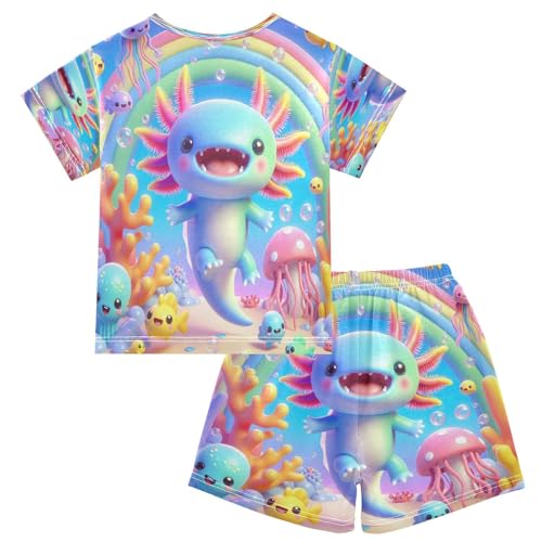 Pajama Sets Short Sleeve Colorful Underwater Axolotl Soft Cotton Summer Sleepwear 2 Piece PJS Size 5-14T2