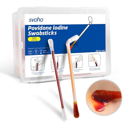100 Sticks Iodine Swabs Povidone Iodine Swabsticks – Wound Care First Aid Supplies with Povidone Iodine Solution, Individually Wrapped in Reusable Plastic Case